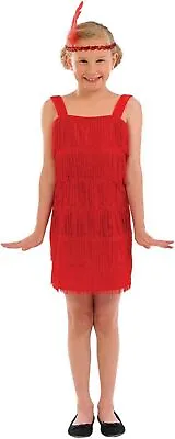 Kids 1920s Red Flapper Fringe Dress S - XL 20s Charleston Girl Fancy Dress • £16.99