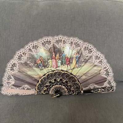 VTG Signed Giner Hand Painted Spanish Folding Pink Lace Hand Fan • $19.99