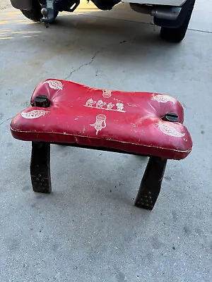 Vintage Camel Saddle Red Leather Top Pillow Wood Foot Stool • $99