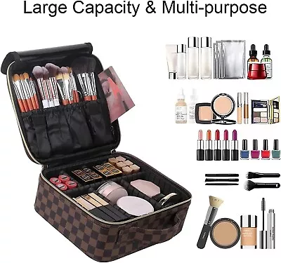 Makeup Bag Checkered Cosmetic Bag Large Travel Toiletry Organizer For Women Girl • $19.99