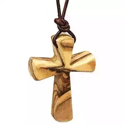 Hand Carved Tapered Wooden Cross Necklace For Men & Women On Adjustable 32  - • $23.39