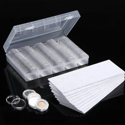 100X Round Coin Cases Clear Plastic Capsules Holder Collection Storage Box 30mm • £9.99