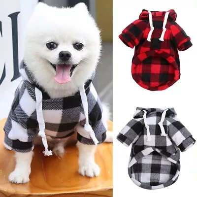 £9.59 • Buy Pet Dog Hoodie Jacket Sweater Clothes Plaid Pocket Puppy Cat Coat Outfits UK