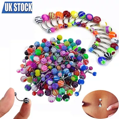 50x Navel Ring Belly Button Bars Pack Mix Belly Bar Body Piercing Multicolour • £4.52