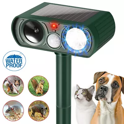 Ultrasonic Animal Repellent Solar Pet Repeller LED Animal Scarer Cat Deterrent • $19.98