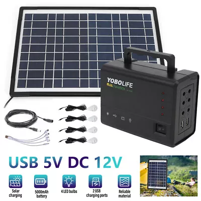 Solar Panel Kit Power Generator | Portable Battery Pack Power Station W/ 4 Bulbs • $88.98