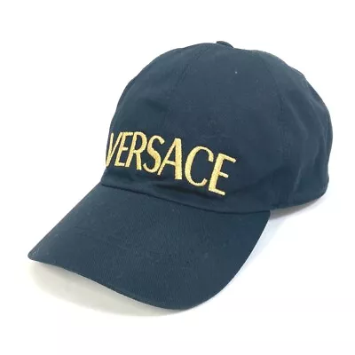 VERSACE Logo Hat Baseball Cap Cotton Black/Gold • $313.50