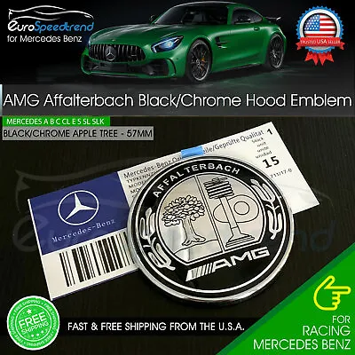 AMG Hood Emblem Affalterbach Black Chrome Apple Tree Mercedes Benz 57mm Front OE • $23.99