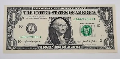 2021 - United States Of America - $1 US Dollar Banknote Serial No. J 66677XXX A • £2.89