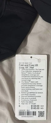 $50 • Buy BNWT LULULEMON Fast And Free Reflective High-Rise Crop 19  Can6=Aus10 Black