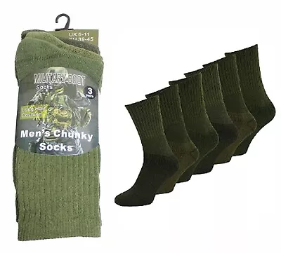 3 Pairs Of Mens Army Socks Thermal Long Military Hiking  Socks Heat  Size 6-11 • £5.20