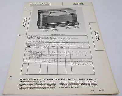 Vintage Howard W Sams Photofact Folder Echophone Model EC-600 Radio Parts Manual • $14.95