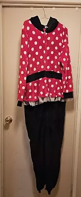 Disney Minnie Mouse Women's Sleepwear Adult One Piece Pajamas Costume Hood Sz L • $14.38