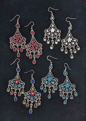 Rhinestone Earrings Lot Peacock Dangle Earrings 4 Pairs Mix Color • $16.95