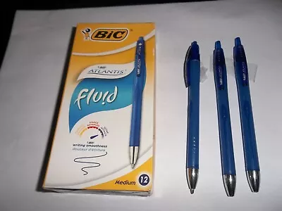 £5 • Buy 3 Bic Atlantis Ballpoint Pens Retractable Refillable Easy Glide Medium Blue ONLY