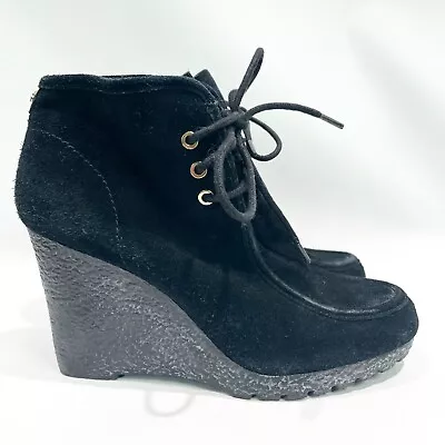 Michael Kors Womens 9.5 Wedge Booties Black Suede Lace Up Ankle Boot • $26.59