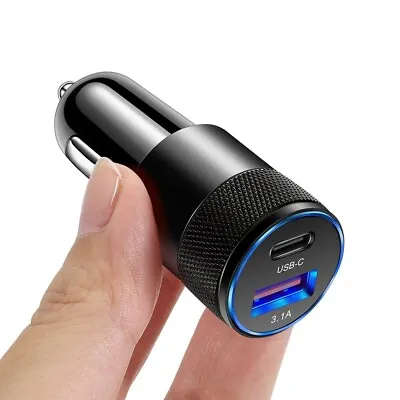 38W 2 Port Car Charger Dual USB A C PD 15W Metal 12V Cigarette IPhone Charging • $11.99