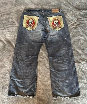 Ed Hardy Jeans Size 42x32 Rhinestones Christian Audigier Skull Jnco Southpole • $199.99