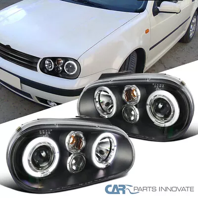 Black Fits 1999-2005 VW Golf GTI R32 MK4 LED Halo Projector Headlights Lamps • $98.95