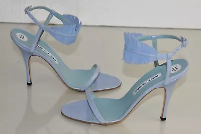 $965 New Manolo Blahnik Sandals Light  Blue Heels Leather Strappy Shoes 40 • $385