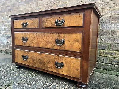 Antique Edwardian Georgian Style Burr Walnut Chest Of 4 Drawers / Commode • £419.99