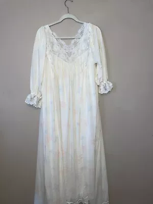 Vintage Miss Elaine Nightgown Robe Peignoir Set Sheer Layer Floral Small Satin • $40