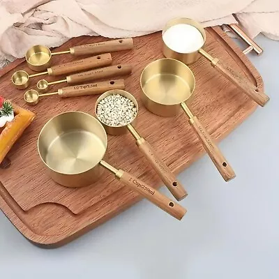 Stainless Steel Measuring Spoon & Measuring Cup Set With Wooden Handle • $11.99