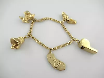 Signed Monet Vintage Gold Tone Charm Bracelet 7  Kitten Bell Whistle Boots... • $35