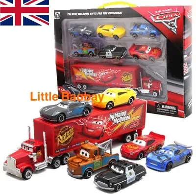 7 Pcs Disney Cars 3 Lightning McQueen Racer Car & Mack Truck Kids Toy Collection • £16.50