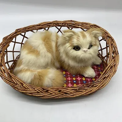 Vintage Genuine Rabbit Fur Cat Realistic 8  Kitten In Basket • $28.50