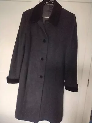 M & S Black Overcoat With Velvet Trim Cuffs And Collar  Steampunk Victorian Goth • £15