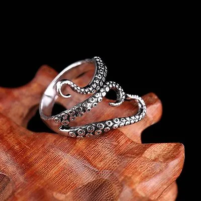 Men's Women's Adjustable Opening Ring Jewelry Punk Octopus Tentacle Party Gift • £2.63