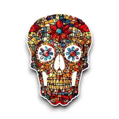 Mexican Sugar Skull Stained Glass Mosaic Art Effect Vinyl Sticker Decal 110x78mm • £2.59