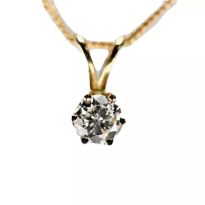 NATURAL DIAMOND 14k Solid Gold Pendant .20 Ct 6 Prong Solitare Curb Link Chain  • $240