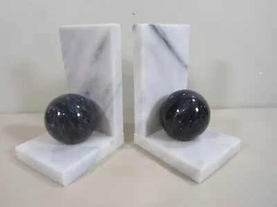 Pair Of Vintage Modernist Mid Century Alabaster Bookends With Ball • $28