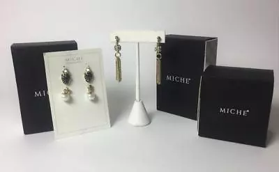 MICHE Drop Base And Chain Tassel Panther Pearl Accent Set Gold Pierced Earrings • $29.99