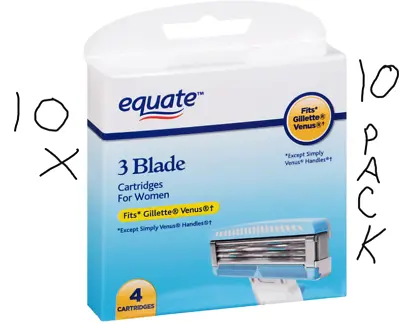 Equate 3 Blade Women’s Razor Fits Gillette Venus 10 Boxes 40 Total Cartridges • $19.87