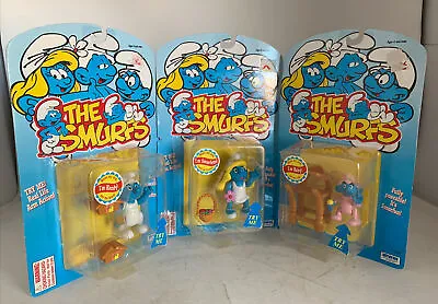 The Smurfs Vintage 1996 Poseable Figures ~ Smurfette Handy & Baby Smurf IRWIN • $52.49