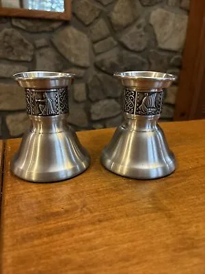 Vintage Pair Of Kalmar Pewter Viking Candleholders Candlesticks Made Norway • $29.99