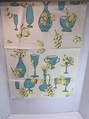 Vintage 50’s 60’s Kitchen Towel Stemware Design Light Blue Or Aqua GC • $12