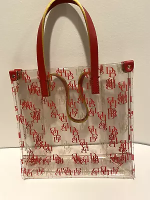 Dooney & Bourke Logo Lunch Bag Tote Small Clear Vinyl Acrylic Red Leather Straps • $38