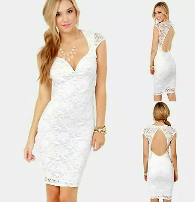 Womens Lace Cap Sleeve Wedding Bridesmaid Party Dance Cocktail Formal Gown Dress • $28.79