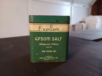 Vintage Exeller Chemical Co Epsom Salt Tin 16 Oz Net  1950s • $12