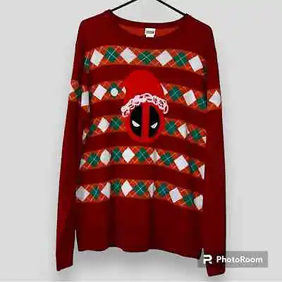 MARVEL Mens Size 3XL Deadpool Santa Ugly Christmas Sweater Long Sleeve Pullover • $20.99