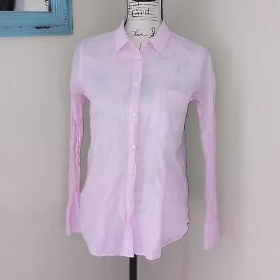 J Crew Women's Size 6 Pink Striped  Boy  Button Up Pocket Career Shirt Ruched • $18.99