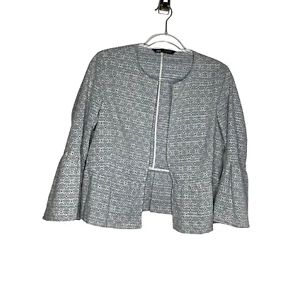 Zara Floral Eyelet Embroidered Bell Sleeve Peplum Jacket Womens Small • $22.39