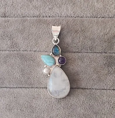 Moonstone Larimar &  Labradorite  Pendant Solid 925 Sterling Silver MO** • $14.78