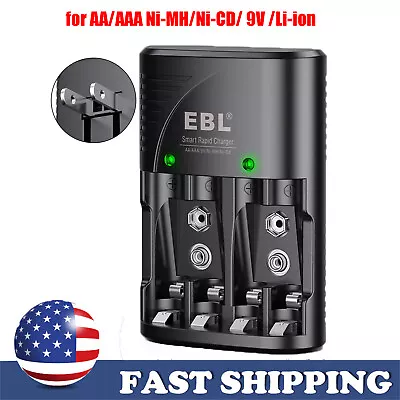 EBL For 9V AA AAA Ni-MH Ni-CD Rechargeable Batteries 802 Battery Charger • $10.19