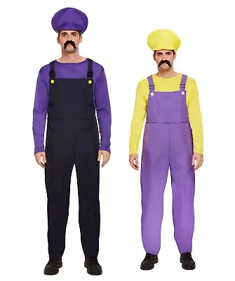 Mens Wario & Waluigi Fancy Dress Outfit Super Villain Overalls Game Costume • £19.99