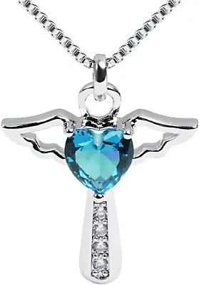 $26.99 • Buy Angel Birthstone Necklaces Heart Cross Necklace For Girls Kids Women Cubic Zirco